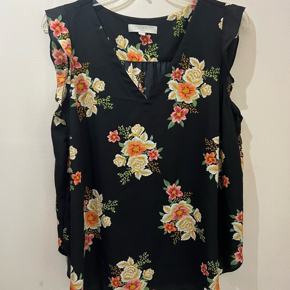 LOFT Plus Black Floral Blouse